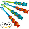 Trueocity Kids Toothbrush 4 Pack - Soft Contoured Bristles - Child Sized Brush Heads (3-10 Year Old) - Suction Cup for Fun & Easy Storage - Girl & Boy Set (Blue & Orange)