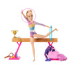 Barbie Gymnastics Doll & Accessories, Playset with Blonde Fashion Doll, C-Clip for Flipping Action, Balance Beam, Warm-Up Suit & More