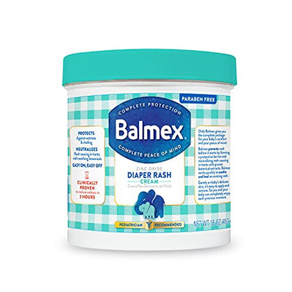 Balmex Complete Protection Daily Baby Diaper Rash Cream, Clinically Proven To Reduce Redness in Just One Use*, with Zinc Oxide + Botanicals, Pediatrician-Recommended & Dermatologist Tested, 16oz