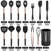 Silicone Cooking Utensil Set, Fungun 24pcs Silicone Cooking Kitchen Utensils Set, Non-stick Heat Resistant - Best Kitchen Spatulas Set with Copper Stainless Steel Handle - Black(BPA Free, Non Toxic)