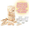 ArtCreativity Tumbling Tower Drinking Game, Drinking Game with 4 Glasses and 60 Wooden Blocks with Challenges, Fun House Party Games for Game Night, Great Gift Idea