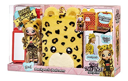 Na! Na! Na! Surprise 3-in-1 Backpack Bedroom Playset Jennel Jaguar Fashion Doll in Exclusive Outfit, Fuzzy Bag, Closet with Pillows & Blanket Accessories, Gift for Kids, Ages 5 6 7 8+ Years