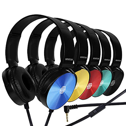 Premium Classroom Headphone with Microphone (5 Pack) - Kids Wired Earphones with Mic for School Students K-12 & Teachers, Soft Swivel On Ear Pads- Perfect for E-Learning, Meetings, Calls -(Colorful)