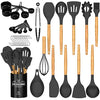 Umite Chef Kitchen Cooking Utensils Set, 33 pcs Non-Stick Utensils Spatula Set with Holder, Black Wooden Handle Silicone Kitchen Gadgets