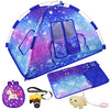 Ecore Fun 5 Items 18 inch Dolls Camping Tent Set and Accessories Including Girl Doll Tent, Sleeping Bag, Backpack, Toy Camera and Dog