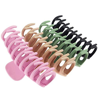 TOCESS 8 Pack Big Hair Claw Clips for Women Large Claw Clip for Thin Thick Curly Hair 90's Strong Hold 4.33 Inch Nonslip Matte Jumbo Hair Clips (8 Pcs)