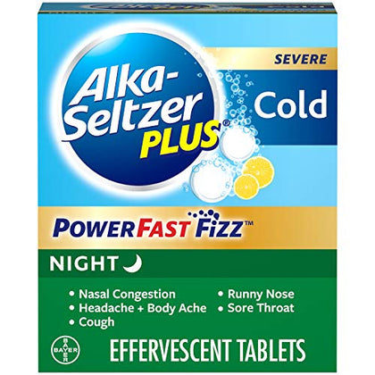 Alka-Seltzer Plus Severe Night Cold PowerFast Fizz Effervescent Tablets 20 Count, Packaging May Vary