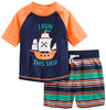 Simple Joys by Carter's Baby Boys' Swimsuit Trunk and Rashguard Set, Orange/Blue, Ships, 24 Months