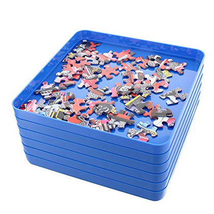 Jigitz Jigsaw Puzzle Sorter Trays in Blue - 6 Pack Plastic Puzzle Organizer Puzzle Stacking Trays for Large Puzzles