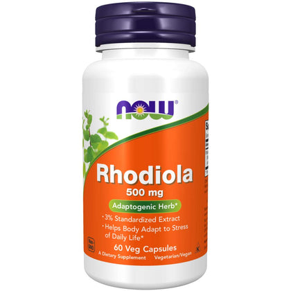 NOW Supplements, Rhodiola 500 mg, Helps Body Adapt to Stress of Daily Life*, Adaptogenic Herb*, 60 Veg Capsules