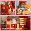 Giragaer Wooden Dollhouse Furniture 5 Set, Wood Doll House Miniature Bathroom/Living Room/Dining Room/Bedroom/Kitchen House Furniture Doll Decoration Accessories Pretend Play Kids Toy Colorful
