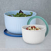 Oggi Prep, Store & Serve Plastic Bowl w/See-Thru Lid- Dishwasher, Microwave & Freezer Safe, (0.7 qt) Blue w/Dk Blue Lid