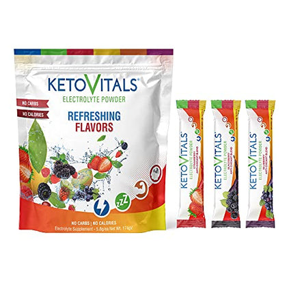 Keto Vitals Berry Antioxidant Electrolyte Powder Stick Packs | Keto Friendly Variety Individual Travel Packets | Energy Drink Mix | Zero Calorie/ Carb (Berry Assorted, 30)