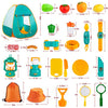 Aokiwo 45Pcs Kids Camping Tent Set, Pop Up Play Tent with Camping Gear Tools Indoor Outdoor Pretend Play Set for Toddler Boys/Girls - Including Telescope, Walkie Talkie, Camping Tent, Stove, and etc