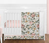 Sweet Jojo Designs Vintage Floral Boho Baby Girl Nursery Crib Bedding Set - 4 Pieces - Blush Pink, Yellow, Green and White Shabby Chic Rose Flower Farmhouse