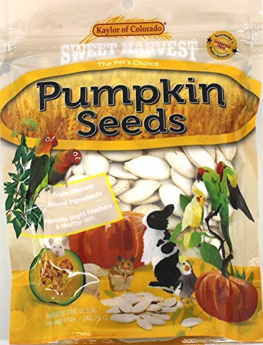 Sweet Harvest Pumpkin Seeds, 5 Oz Bag - Real Pumpkin Seeds for Birds and Small Animals - Rabbits, Hamsters, Mice, Gerbils, Rats, Cockatiels, Parrots, Macaws, Conures