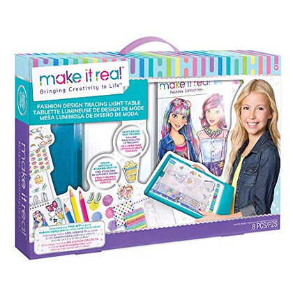 Make It Real: Fashion Design Tracing Light Table - 8 Piece Kit, Create & Color Stunning Outfits, Lights Up for Easy Tracing, Draw Sketch & Create, Fashion Coloring Book, Tweens & Girls, Kids Ages 8+