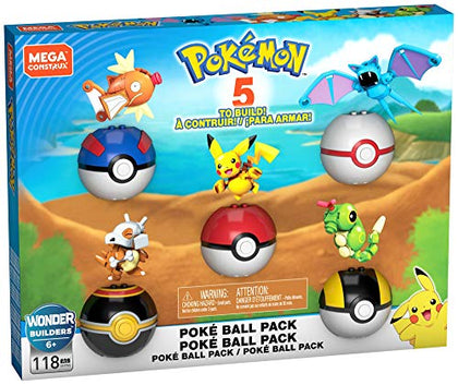 MEGA Pokémon Action Figures Building Toys, Poké Ball Pack with Pikachu, Magikarp, Cubone, Zubat, Magikarp and 5 Different Poké Balls (Amazon Exclusive)