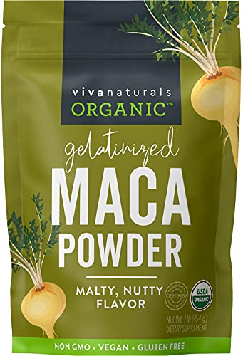 Viva Naturals Organic Maca Powder - Gelatinized Maca Powder Organic, Pervuian Superfood Traditionally Used for Energy, Certified Organic, Gluten-Free & Non-GMO, 1 lb Bag