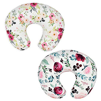 Nursing Pillow Covers for Baby Girl, 2 Pack Nursing Pillow Slipcovers for Breastfeeding Moms, Soft and Stretchy Safely Breastfeeding Pillow Cover for Infant(Floral)