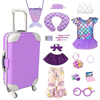 BNUZEIYI Doll Clothes and Accessories - Travel Play Set for 18 Inch Dolls, Doll Stuff with 18 Inch Doll Clothes, Cute Bag, Swimsuit and Travel Pillow for 18 Inch Girl Doll Girls Gifts