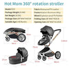 Hot Mom Baby Stroller 360 Rotation Function,Baby Carriage Pu Leather Pushchair Pram 2020 (F023-dark Grey)