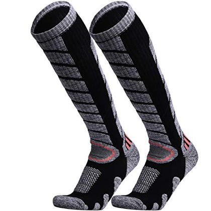 WEIERYA Ski Socks 2 Pairs Pack for Skiing, Snowboarding, Cold Weather, Winter Performance Socks Black Small