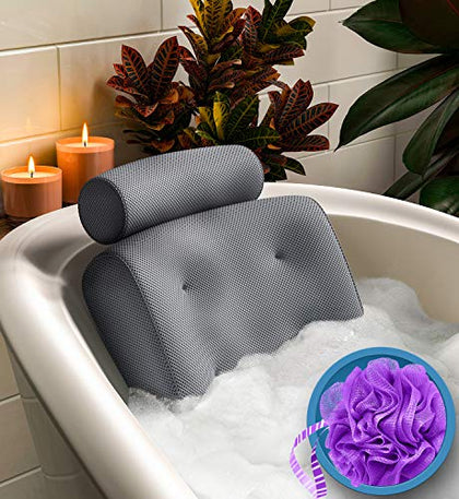 Everlasting Comfort Luxury Bath Pillow - Head, Neck, Back Support Cushion for Bathtub, Spa, Soaking