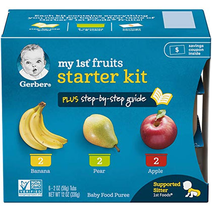 Gerber My 1st Fruits Starter Kit, Banana, Pear & Apple Puree, 2 Ounce Tubs, 2-Pack (Set of 6)