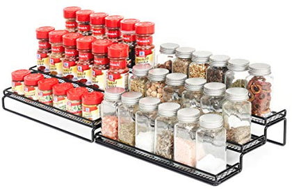 GONGSHI Spice Rack Organizer for Cabinet, Pantry and Countertop, 3 Tier Expandable Seasoning Shelf, Black