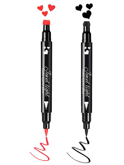 Go Ho 2PCS Waterproof Liquid Eyeliner Stamps,Black&Red Eyeliner Heart Stamp Eyeliner for Valentine's Day Makeup,Double-side Long-lasting Winged Eyeliner Stamp,Smudge-Proof Eye Liner