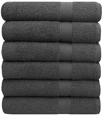 Pleasant Home Bath Towels Set of 6 (24 x 50) 100% Cotton, 500 GSM | Lightweight, Soft & Absorbent Luxury Towels for Bathroom | for Gym, Pool & Spa | 6 Pack, Grey