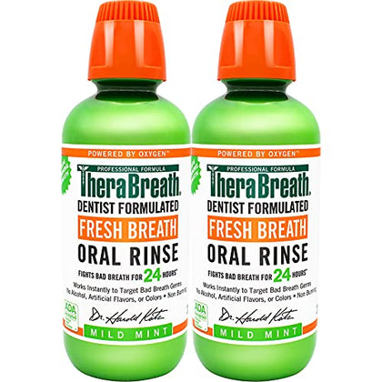 TheraBreath Fresh Breath Mouthwash, Mild Mint Flavor, Alcohol-Free, 16 Fl Oz (2-Pack)