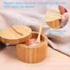 HTB Bamboo Salt Cellar with Mini Spoon, Kitchen Salt Box with Swivel Magnetic Closure Lid, Round Salt Container to Storage Pepper Spice Bath Salt Sea Salt