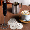 Zulay Milk Frother Complete Set Coffee Gift, Handheld Foam Maker for Lattes - Whisk Drink Mixer for Coffee, Mini Blender for Cappuccino, Frappe - Includes Frother, Stencils & Frothing Cup (Black)