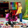 Fash n Kolor Baby Doll Stroller My First Foldable Doll Stroller in Denim Hot Pink Design, Bassinet Stroller with Baby Doll Adjustable Handle, Convertible Seat, Basket, and Free Carriage Bag