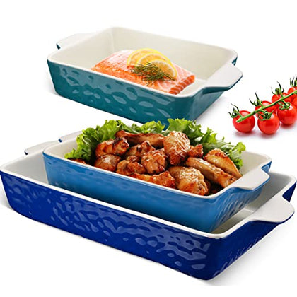 3Pack Ceramic Baking Dish for Oven Large Casserole Baking Dish with Handles Packaging Upgrade Nonstick Ceramic Bakeware for Cooking, Cakes, Lasagna & Gift, Blue