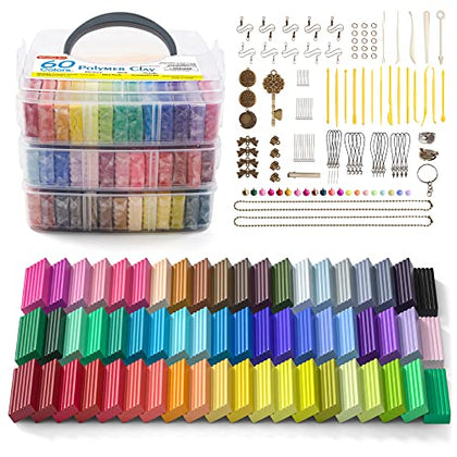 Polymer Clay, Shuttle Art 60 Colors Oven Bake Modeling Clay, Creative Clay Kit with 19 Clay Tools and 16 Kinds of Accessories, Non-Toxic, Non-Sticky, Ideal DIY Art Craft Clay Gift for Kids Adults