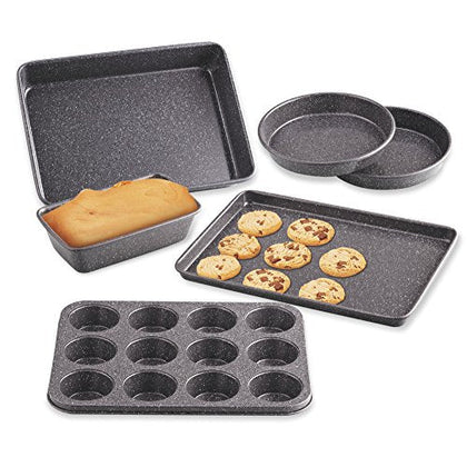 Cook N Home 02585 6-Piece Heavy Gauge, Cake/Cookie/Muffin/Loaf Nonstick Bakeware Set, Black