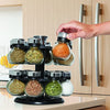 Kamenstein 16 Jar Ellington Revolving Countertop Spice Rack with Lift & Pour Caps and Spices Included, FREE Spice Refills for 5 Years: Black and Chrome