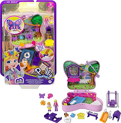 Polly Pocket Backyard Butterfly Compact, Outdoor Theme with Micro Polly Doll, Pollys Mom Doll 5 Reveals & 12 Accessories, Pop & Swap Feature, for Ages 4 Years Old & Up (Amazon Exclusive)