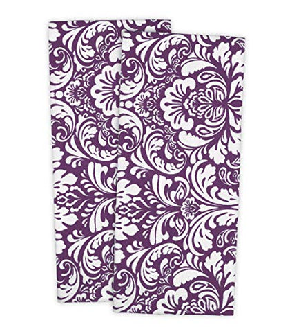 DII Cotton Dish Towel Set Damask Print, 18x28, Eggplant, 2 Count