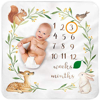 Baby Monthly Milestone Blanket Woodland - Baby Girl Gifts & Baby Boy Gifts - Watch Me Grow Woodland Nursery Décor - European Design - Gender Neutral for Newborn Girl & Boy