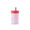 Owala Kids Insulation Stainless Steel Tumbler with Spill Resistant Flexible Straw, Easy to Clean, Kids Water Bottle, Great for Travel, Dishwasher Safe, 12 Oz, Pink and Purple (Lilac Rocket)