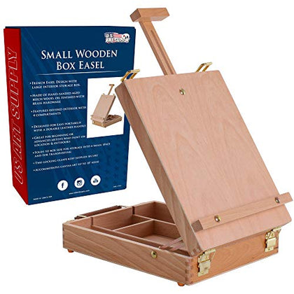 U.S. Art Supply Newport Small Adjustable Wood Table Sketchbox Easel, Premium Beechwood - Portable Wooden Artist Desktop Storage Case - Store Art Paint, Markers, Sketch Pad - Student Drawing, Painting