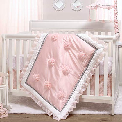 The Peanutshell Pink Crib Bedding Set for Baby Girls | 3 Piece Arianna Nursery Set | Crib Quilt, Fitted Crib Sheet, Dust Ruffle