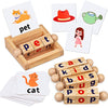 Montessori Toys for Toddlers 2 3 4 Years Old Wooden Reading Blocks Flash Cards Short Vowel Turning Rotating Matching Letters Toy for Kids Educational Alphabet Learning Toys for Preschool Boys Girls