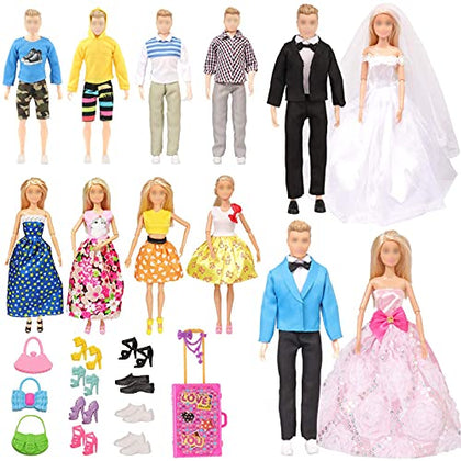 SOTOGO 41 Pieces Doll Clothes and Accessories for 12 Inch Boy Doll Include Doll Clothes/Casual Clothes/Career Outfits/Jacket Pants Tops, 6 Pairs Shoes and 5 Pieces Sport Doll Accessories