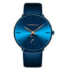 Mens Watches Ultra-Thin Minimalist Waterproof-Fashion Wrist Watch for Men Unisex Dress with Blue Leather Band-Gold Hands Blue Face