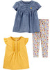 Simple Joys by Carter's Toddler Girls' 3-Piece Playwear Set, Denim/Mustard Yellow/White Floral, 3T